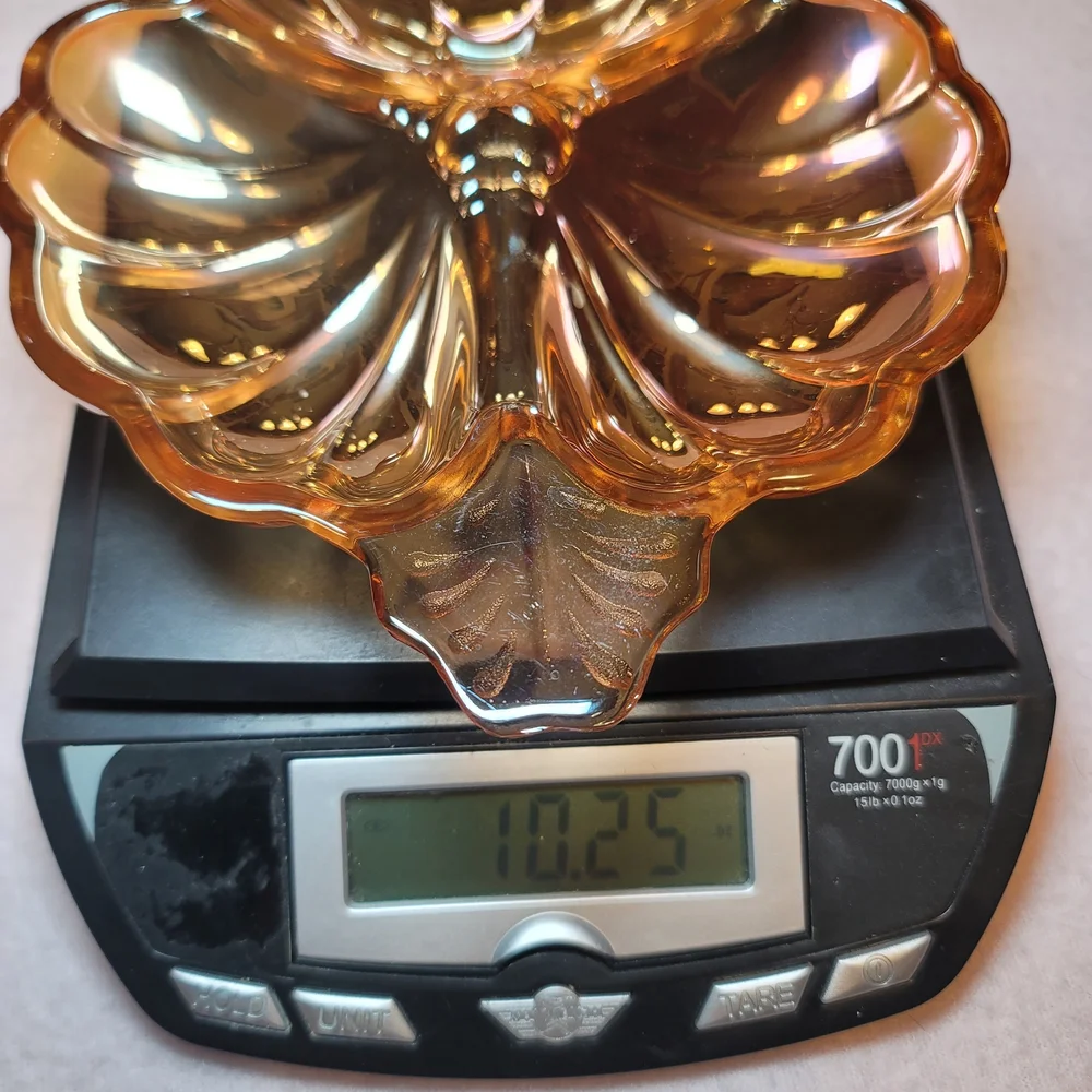 0823. Set of 2 ~ Vintage ~ Jeanette ~ Iridescent Marigold Carnival Glass ~ NICE!